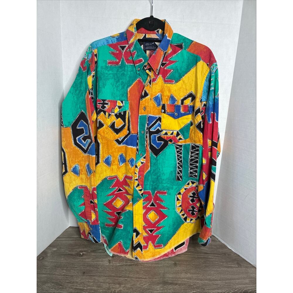 WRANGLER Cowboy Cut Regular Fit X-Long Tails Rodeo Aztec Men’s Vtg Size17.5x36